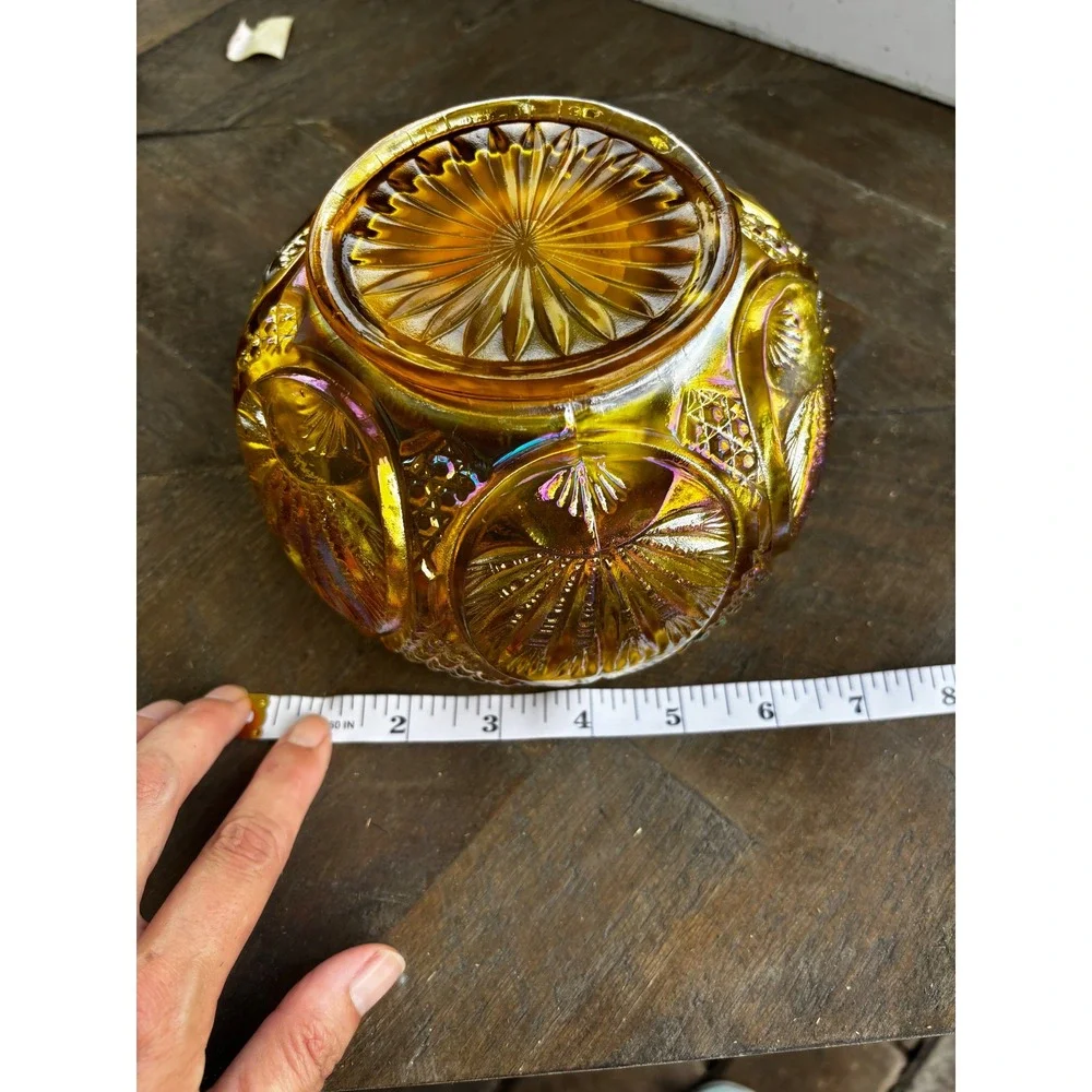 Vintage Fenton Rose Bowl Marigold Orange Tree Carnival Glass Candle Holder